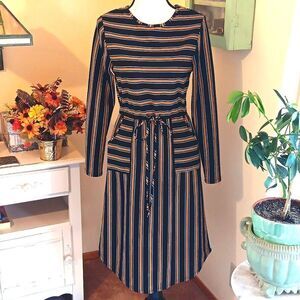 Lake Flower Black and Gold Striped Dress. Preppy, Stripes